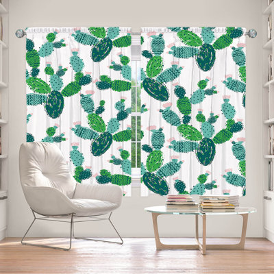 Lined Window Curtains 2-panel Set for Window Size by Metka Hiti - Cactus Green