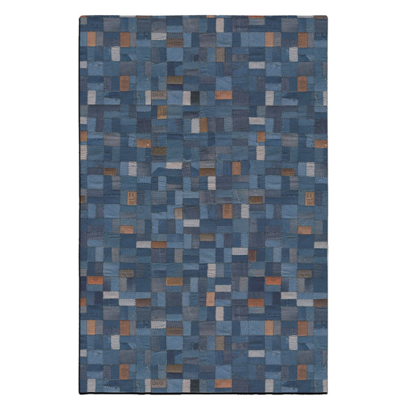 Jean Patterned Denim and Patchwork Look Woven Base Rug, Rectangle 4'7" x 6'6"