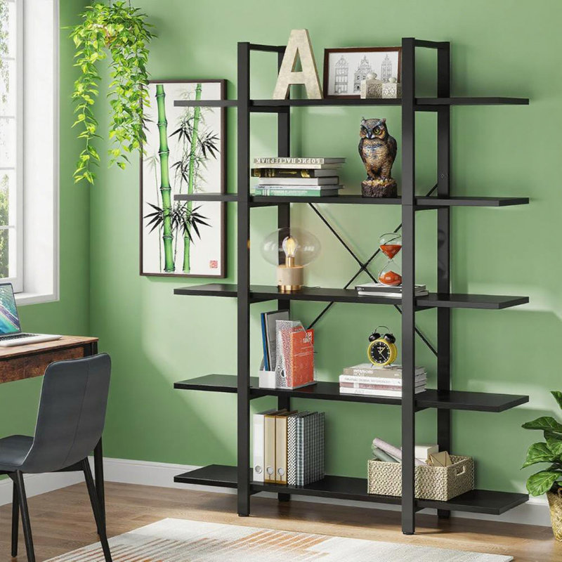 5-Tier Shelf Bookcase Metal Frame, Black