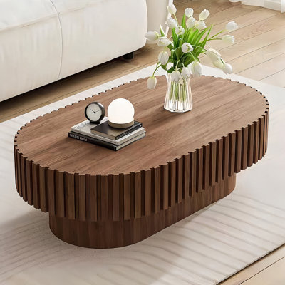 Table basse ovale, table basse cannelée moderne Mid-Century avec piédestal