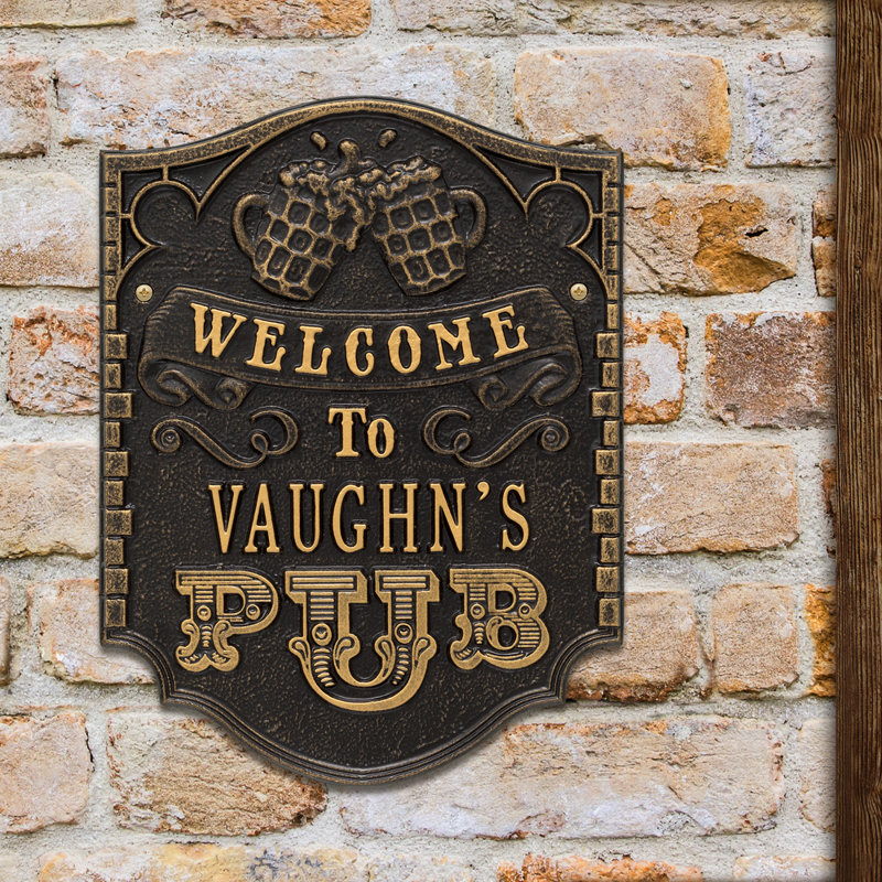 Pub Welcome 4-Line Wall Décor, Black Gold, Yes