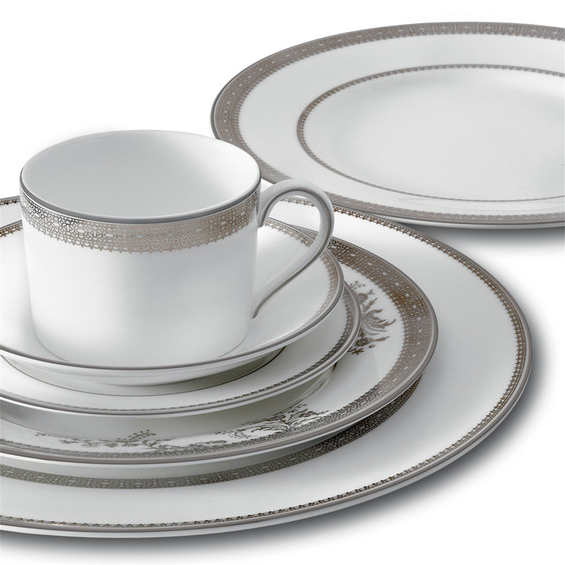 Vera Wang Lace 4-Piece Dinnerware Place Setting, Service for 1, White/Gray