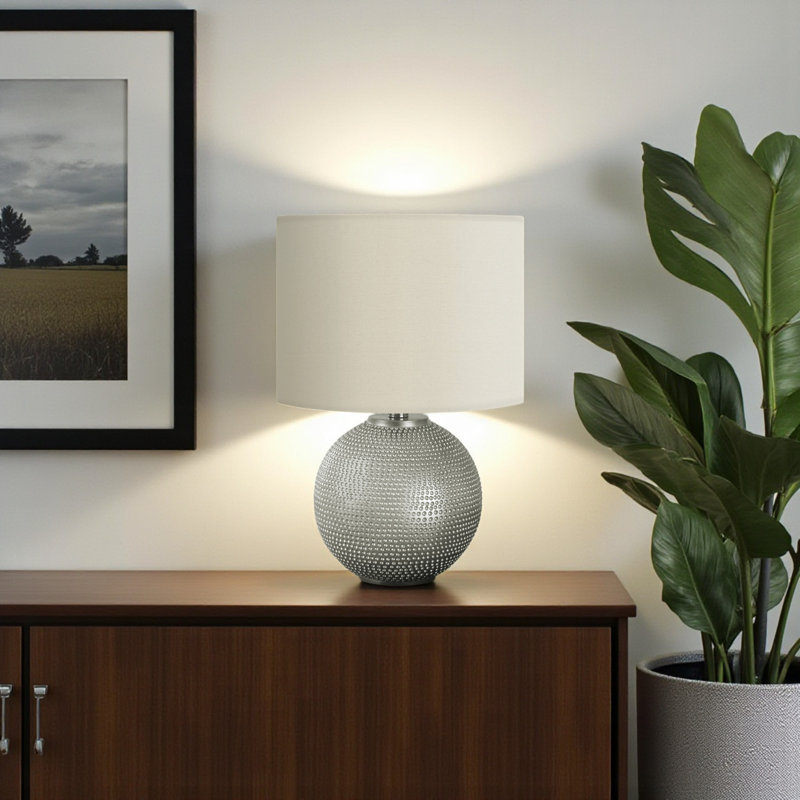 Sefa Ivory Shade & Grey Resin Metal Table Lamp, 18.35'' H X 11.88'' W X 11.88'' D