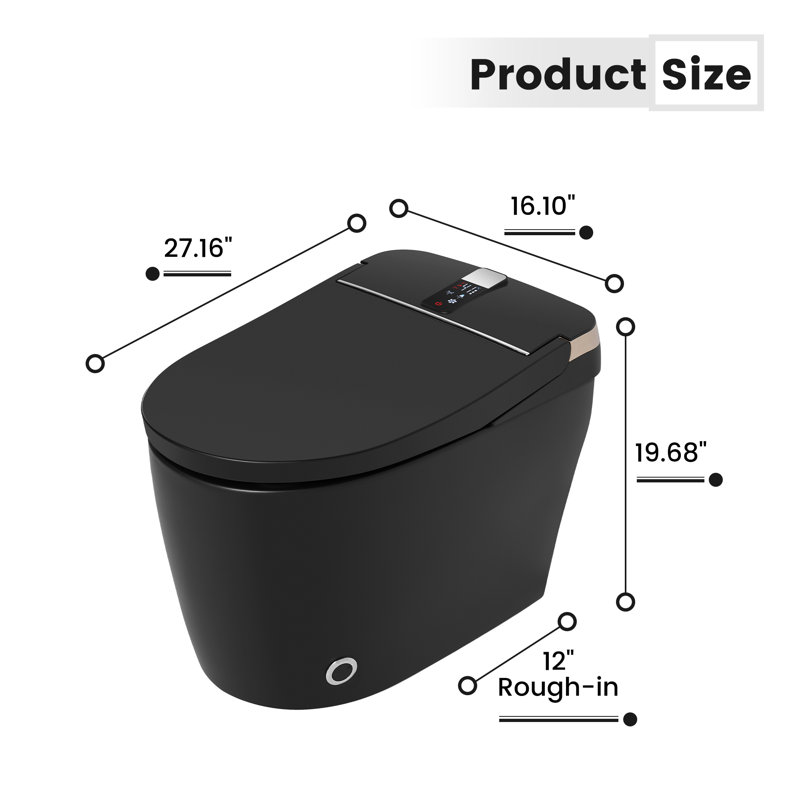 BirchLn Smart One-Piece Toilet With Heated Seat, Auto Flush, Automatic Lid, Bidet Wash And Air Dryer, Black