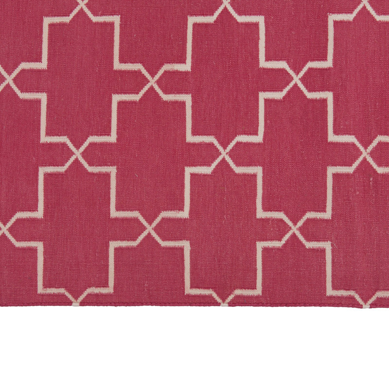 Pink Geometric Dhurrie Cotton Rug - 10' x 14'
