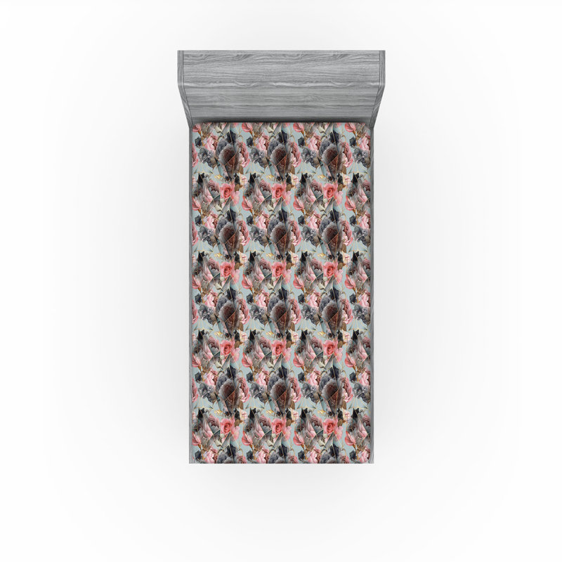 Drap-housse Ambesonne, Drap-housse simple TG, Rose pâle, bleu-vert foncé / géométrique