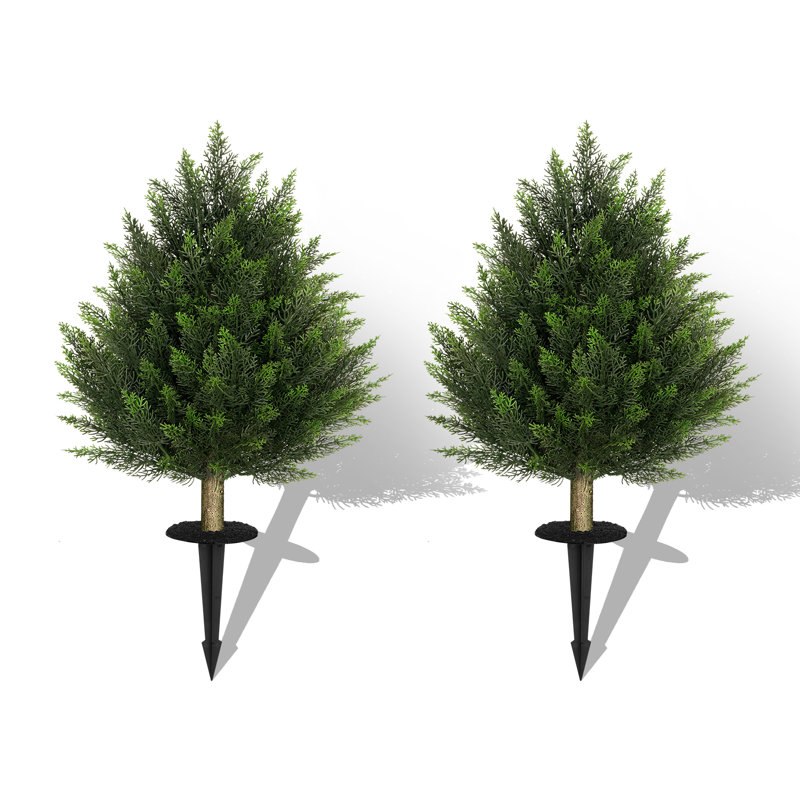 32"Artificial Simulation Cedar Suit Tower Shaped Leaf Fake Tree (Set of 2), 32.4" H x 17.7" W x 17.7" D
