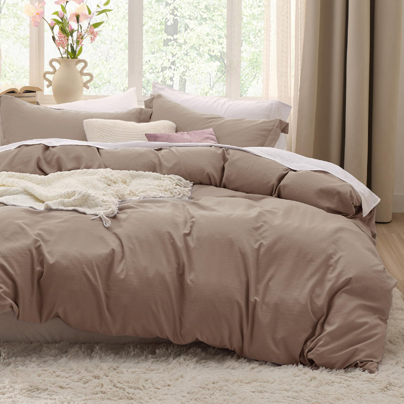 Bedsure Duvet Cover Set-Prewashed Extra Soft Microfiter Beding Set, California King Duvet Cover + 2 King Shams, Khaki