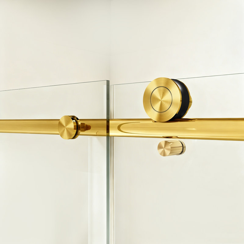 56 à 60 po X P 76 po H Porte de douche coulissante simple sans cadre (6 mm) en verre trempé au fini or brossé | Idée de cadeau