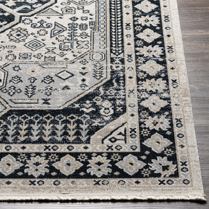 Dickison Machine Washable Navy/Beige Area Rug, Rectangle 9'3" x 12'