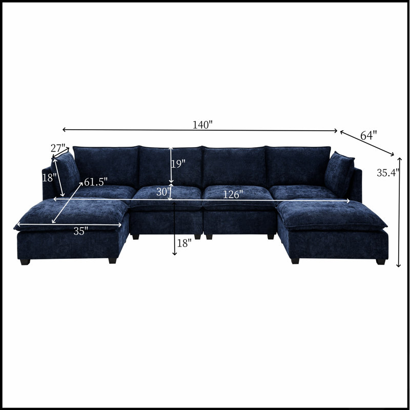 Canapé d'angle Comfy Cloud Couch 4 places avec 2 poufs, canapé-lit en chenille à assise profonde pour un confort optimal dans votre salon