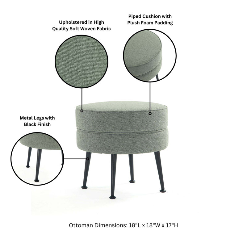 Luker Upholstered Ottoman, Green, Black