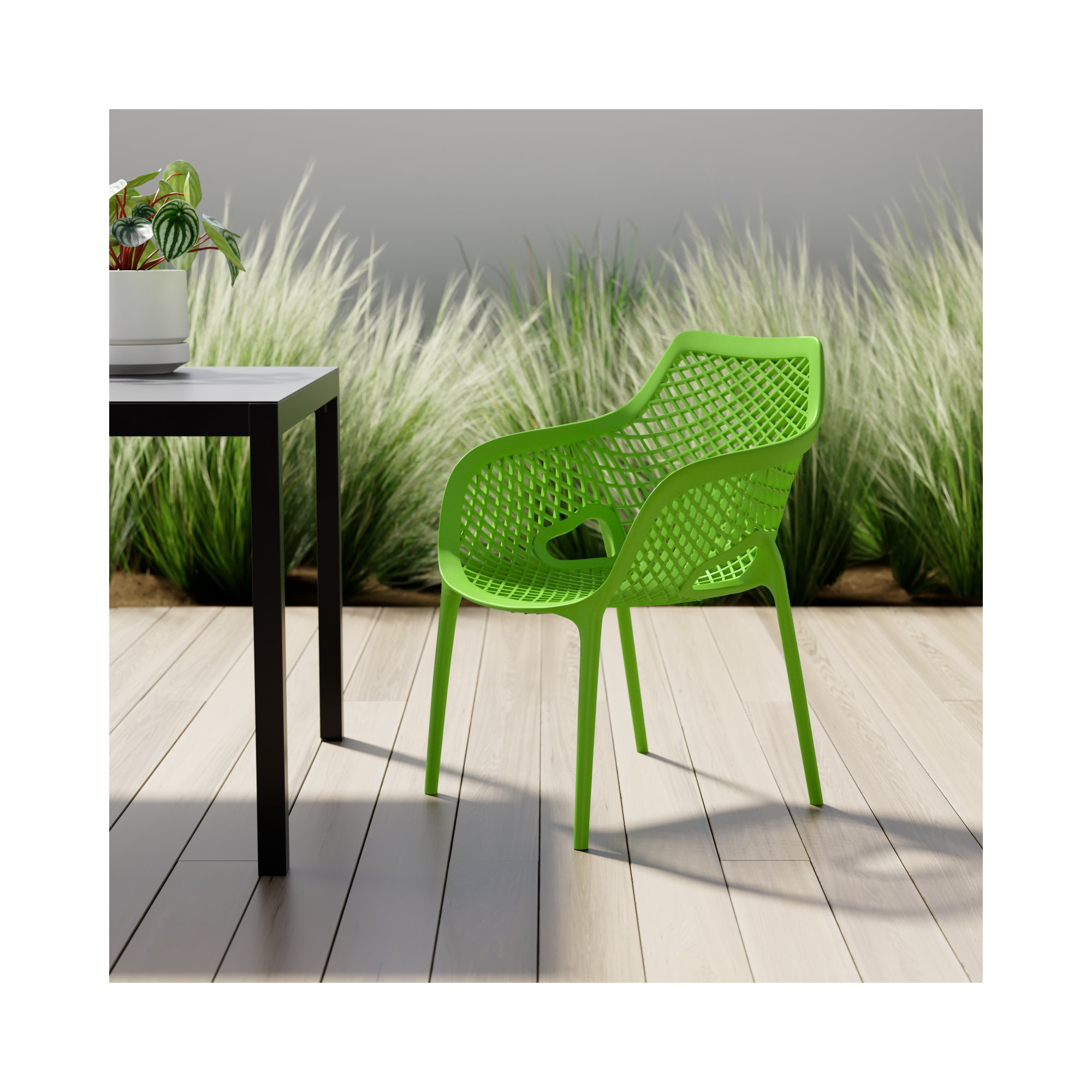 Farrah Premium All-Weather Outdoor Stacking Dining Armchair, Tropical Green