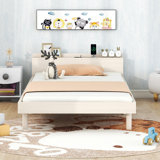 Bed Frame With Built-in USB Port on Shelves Headboard