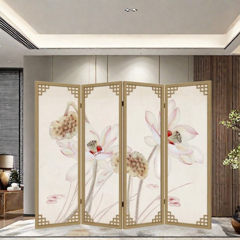 Elegant Lotus Fold Screen, 78.74" H x 94.48" W x 1.18" D