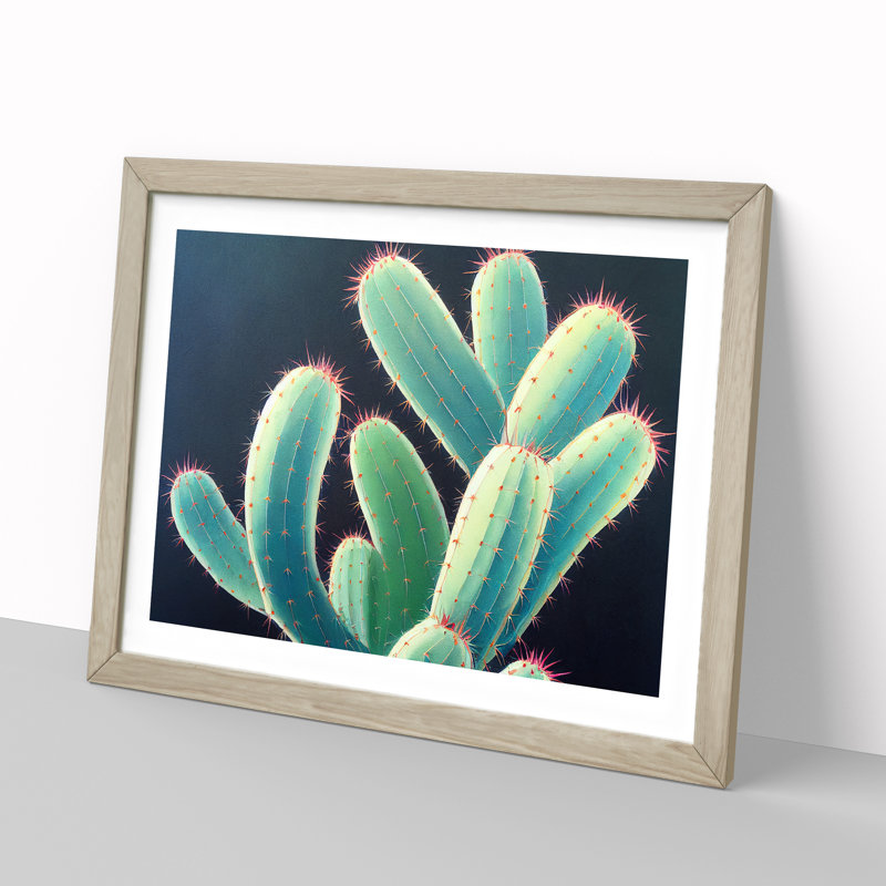 Contemporary Cactus - Framed Print, 25cm H x 34cm W x 2cm D, Oak