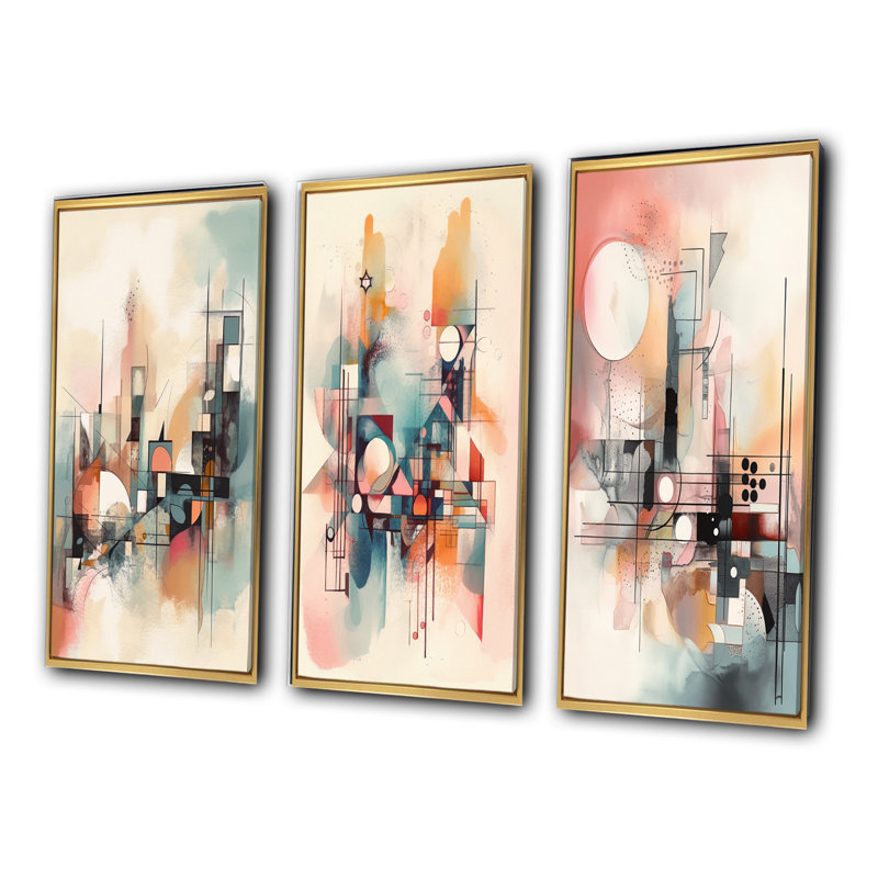 «Explorations In Serenity», 3 pièces sur toile, H 20 po x l 36 po, Cadre flottant doré