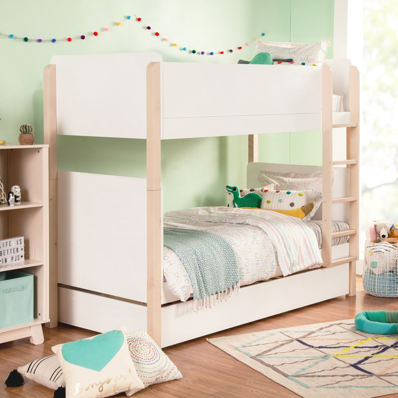 TipToe Twin Bunk Bed, White/Light Brown
