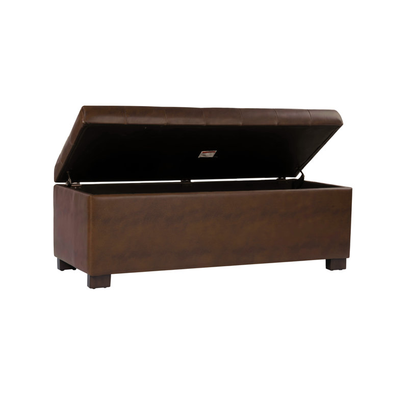  Large Tufted Storage Bench - Brown Faux Leather, Dark Brown