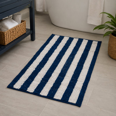 Tapis de salle de bain 23 po x 15 po - Bleu et blanc