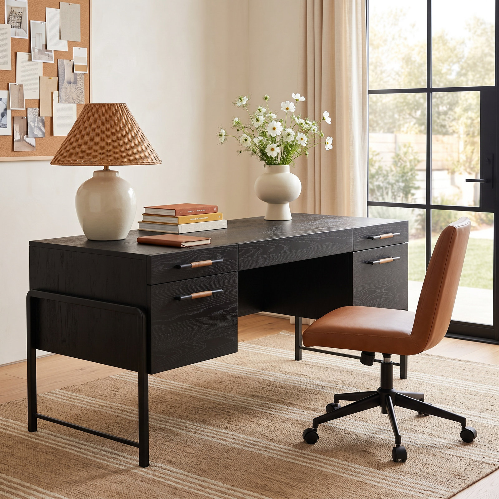 Karsten 72.75 " Oak Executive Desk, Ebony Oak