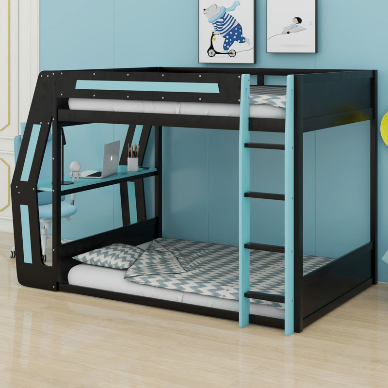 Gaming Bunk Bed With Side-Mounted RGB Desk, USB Charging Ports & Cable Grommet, LED Light Strip, Heavy-Duty Esports Loft Frame