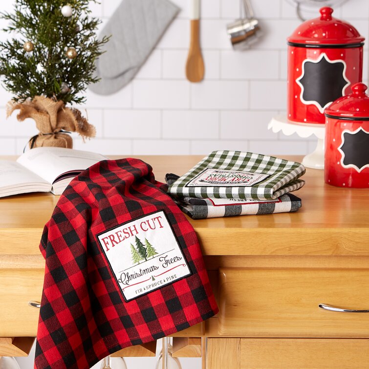 Christmas Tree Farm Red Plaid Holiday Kitchen Towel Set, 2 Cotton Dish  Towels