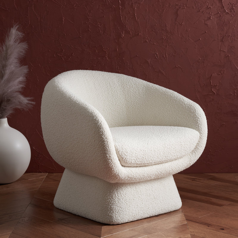 Fauteuil demi-tonneau en polyester 30,7 po Genata, Bouclé ivoire