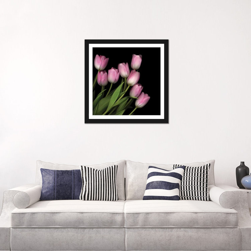 Rose pastel doux, reproduction de photo sur toile tendue, Papier d'art encadré noir, Blanc, H 24 po x l 24 po x P 1 po