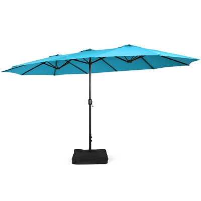 Gerardi 15' x 9' Rectangular Market Umbrella With Crank System and Base