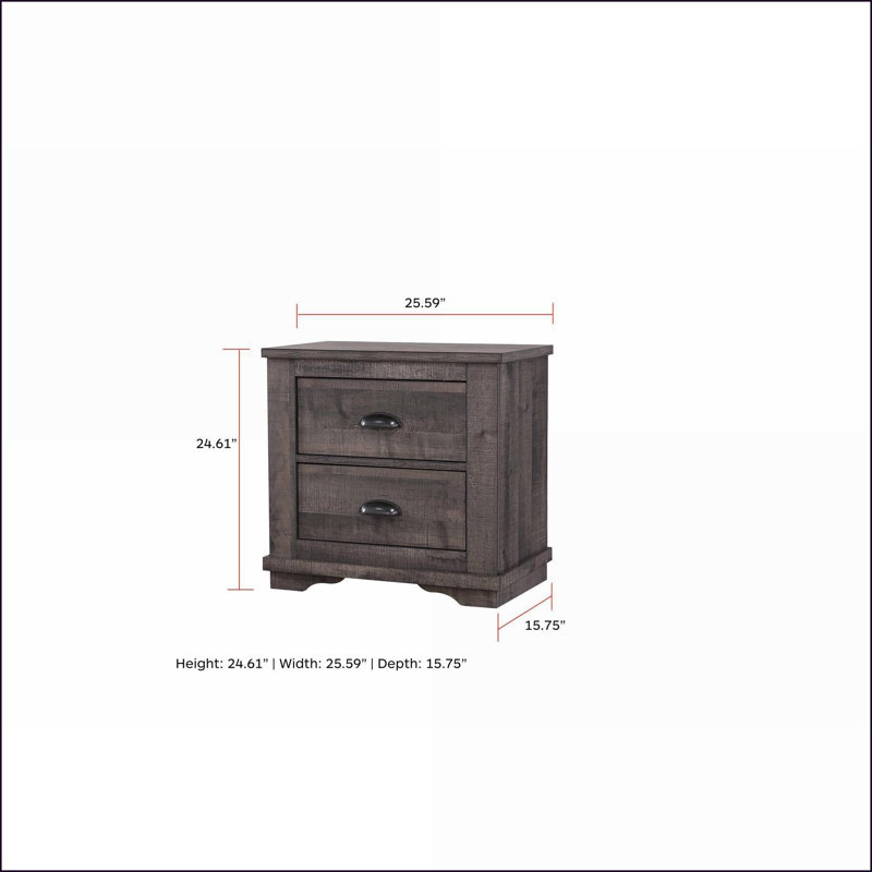 Rangement pour chambre à coucher 2 tiroirs Rustic Gray, Gris