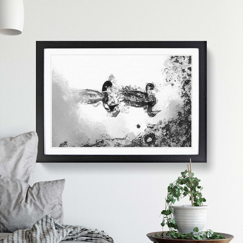 Mallard Ducks in Abstract - Picture Frame Painting Print, 40cm H x 60cm W x 2cm D, Black