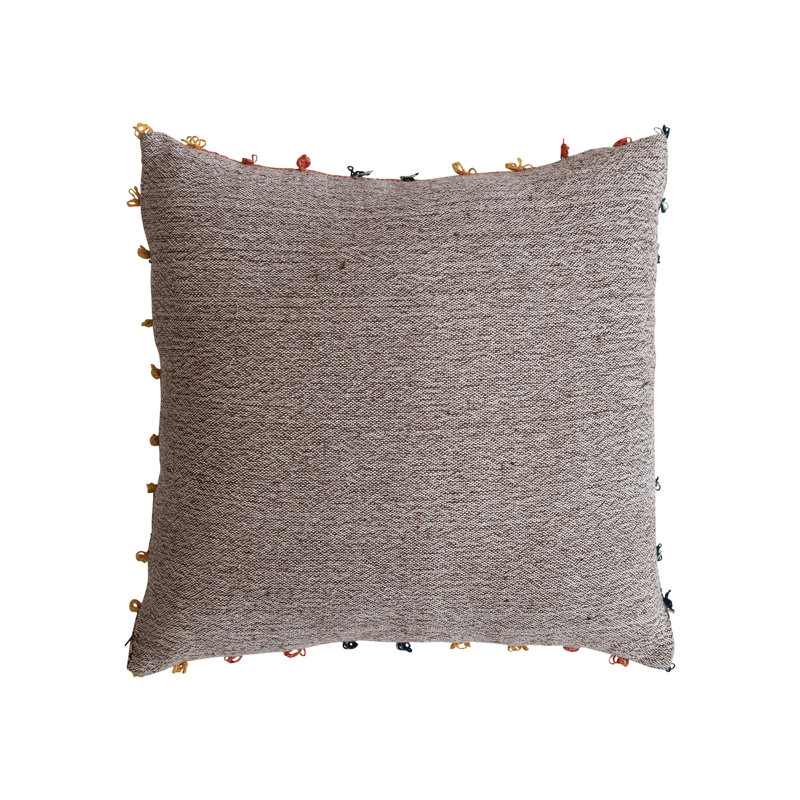 Square Woven Cotton Blend Pillow With Knots