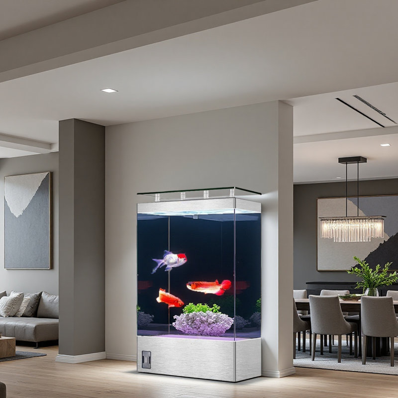 Grand aquarium moderne et minimaliste écologique, 126 gallons (H 55,7 po x l 47,2 po x P 15,7 po), Argent argent