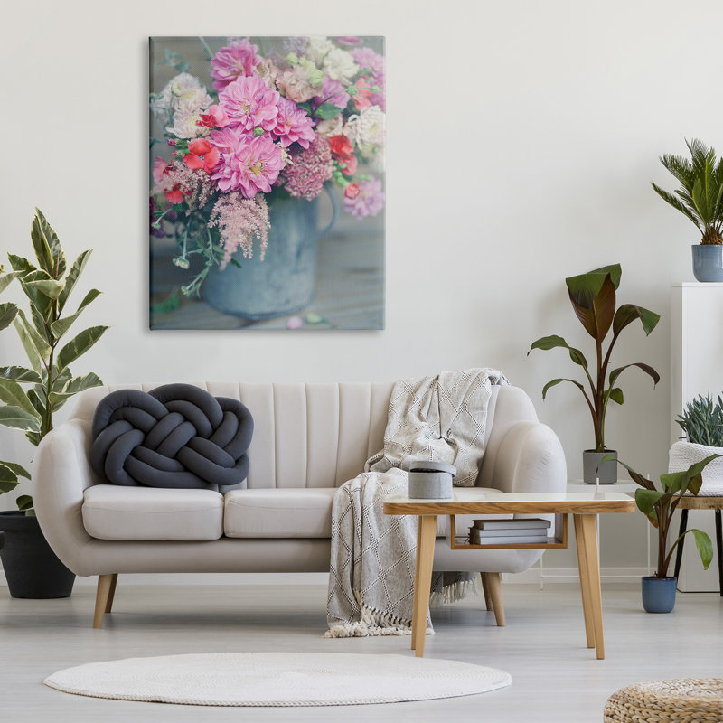 " Pink Floral Arrangement Soft Focus Grey Pot ", Wrapped Canvas, 48" H x 36" W x 1.5" W