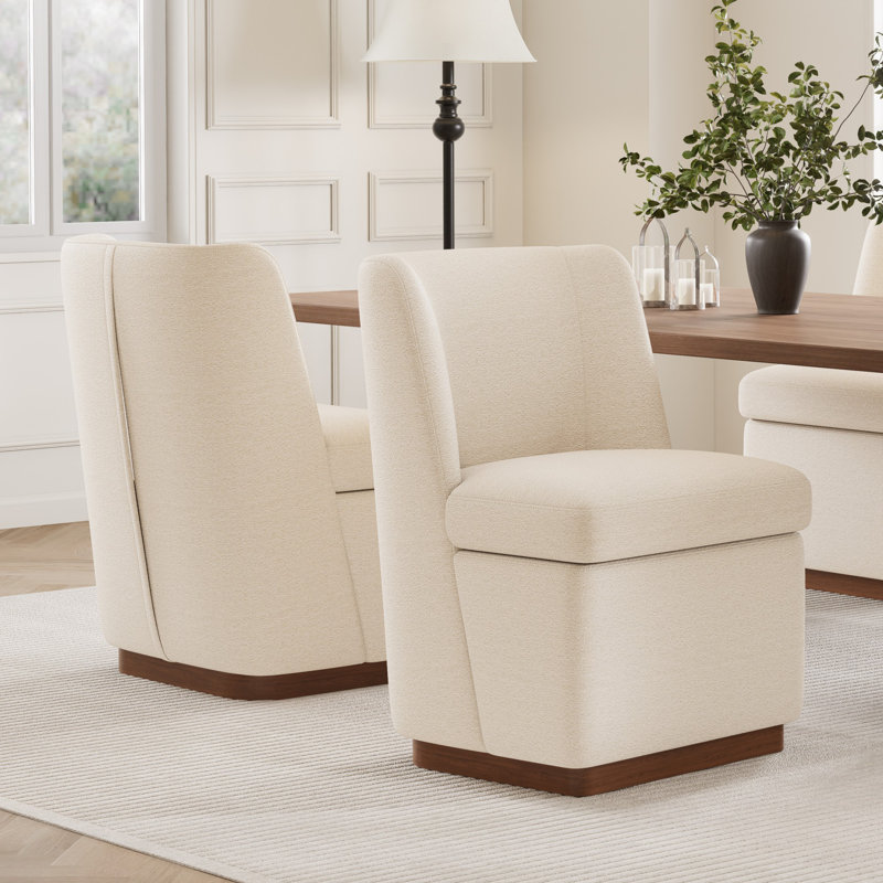 Oversized Upholstered Back Dining Chair, Extra Wide Boucle Fabric Parsons Kitchen Chair, Wingback Side Chair With Wood Base
