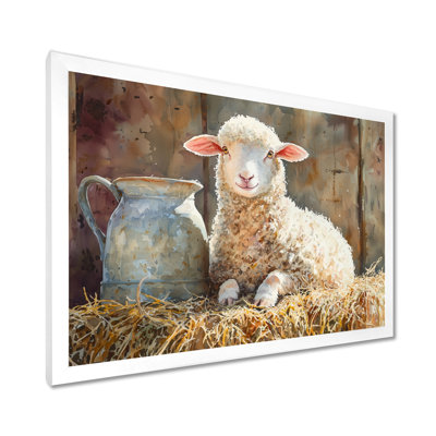 Portrait d'un bébé mouton à la grange - Art mural pour le salon