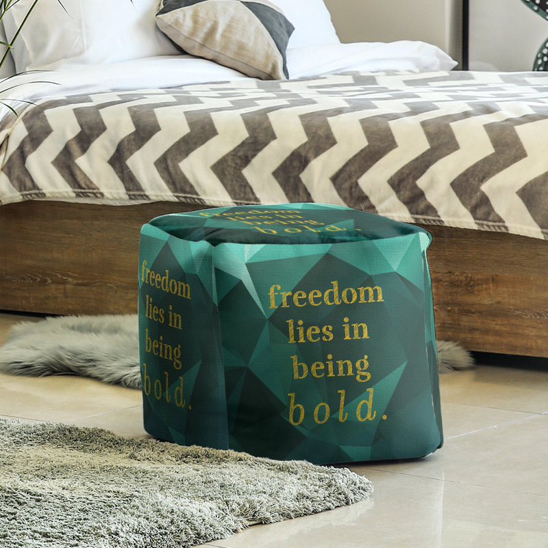 Upholstered Ottoman, Emerald/Gold