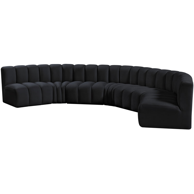 Hisa Upholstered Curved Sectional Reversible, Black Velvet
