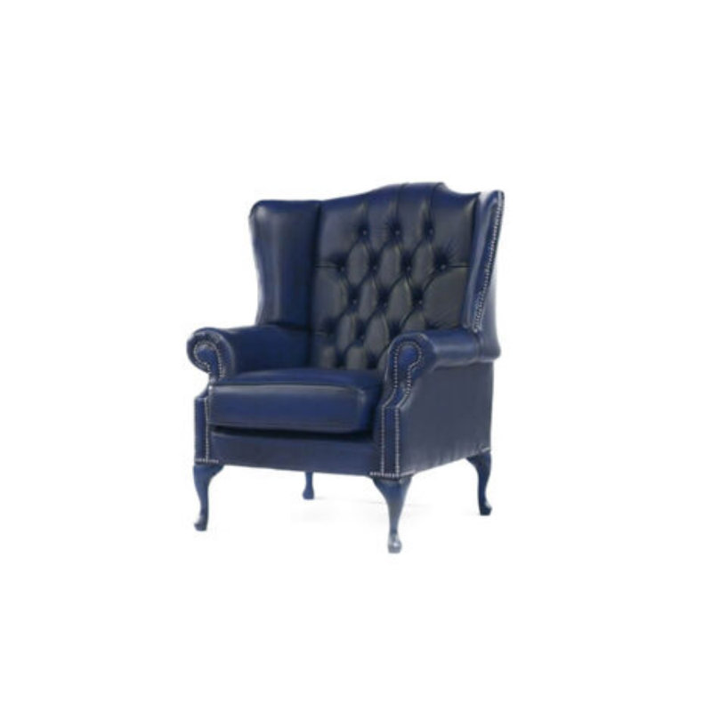 88Cm Wide Tufted Wingback Chair, Antique Blue