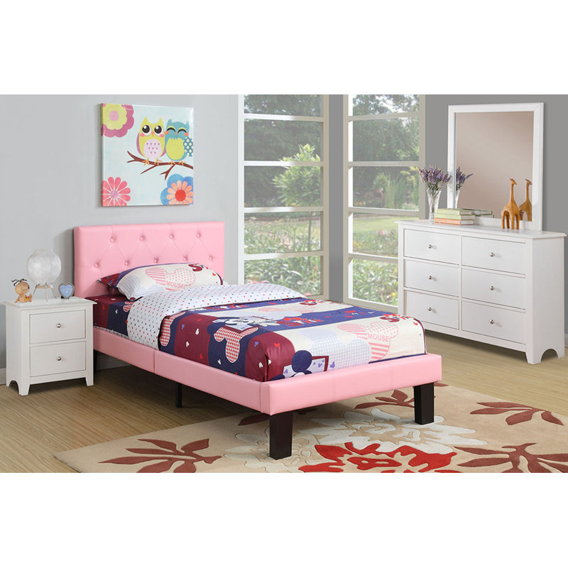 Lit plateforme tapissier Robbyn, Simple, Rose