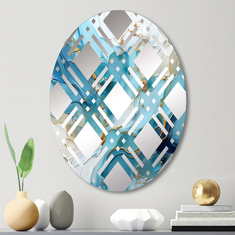 Miroir décoratif à carreaux bleu et blanc - MIR113290-Ovale, L 20 po x H 30 po