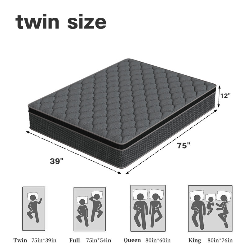 12" Cooling Gel Memory Foam Hybrid Mattress in a Box with CertiPUR-US, Twin, 12"