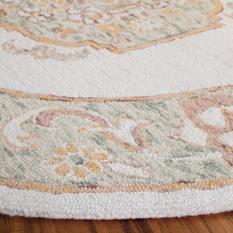 Hand Tufted Wool Cotton Floral Rug, Round 6'