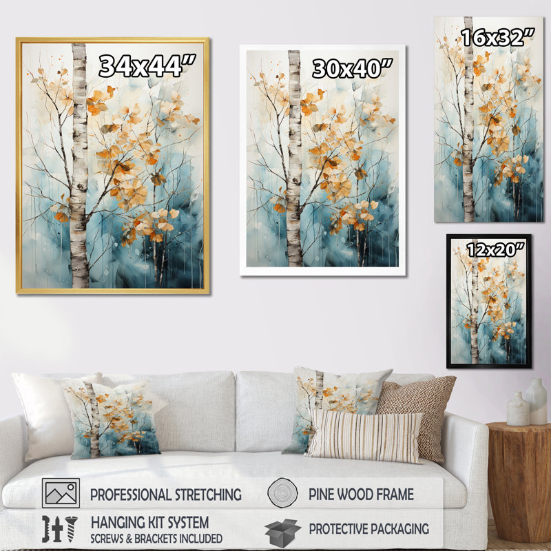 Birch Woods Whispering Winds VII - impressions murales florales, H 32 po x l 24 po x P 1 po, Cadre flottant noir
