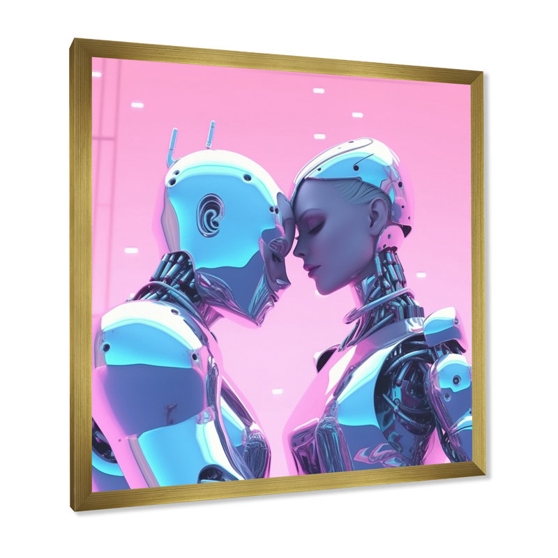 «Gorgeous Robot Couple in Love I», reproduction sur toile, H 24 po x l 24 po x P 1 po, Cadre doré à une seule photo