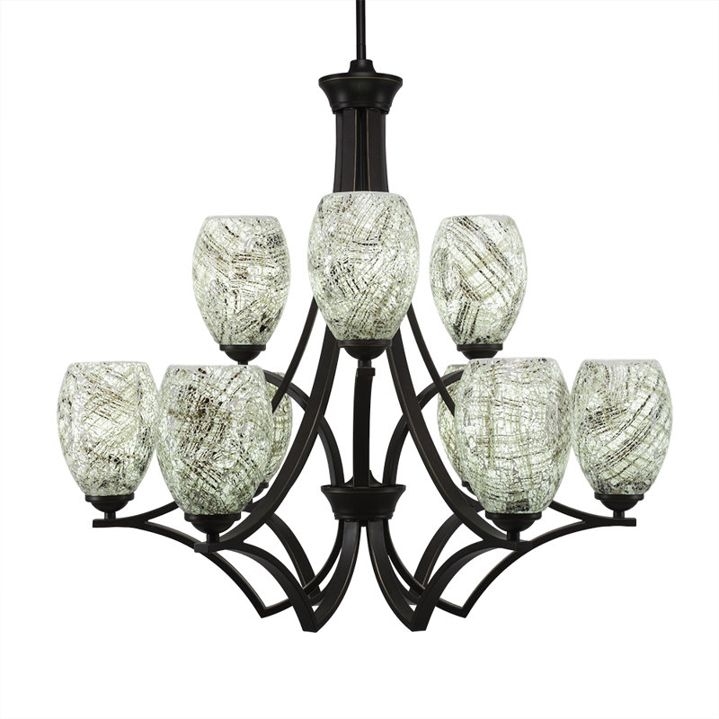 Lustre 9 lumières Zilo illustré en finition granite foncé avec verre fusion or 5 po, Naturel
