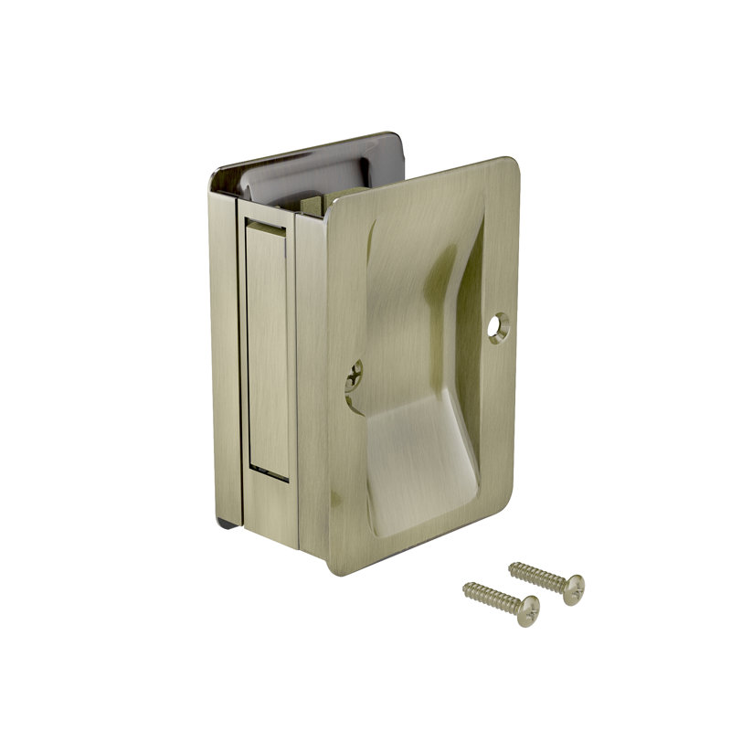 Rectangular Pocket Door Hardware, Antique Brass
