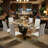 Modern Rectangular Tempered Glass Dining Table with V-Shaped Pedestal and Metal Base