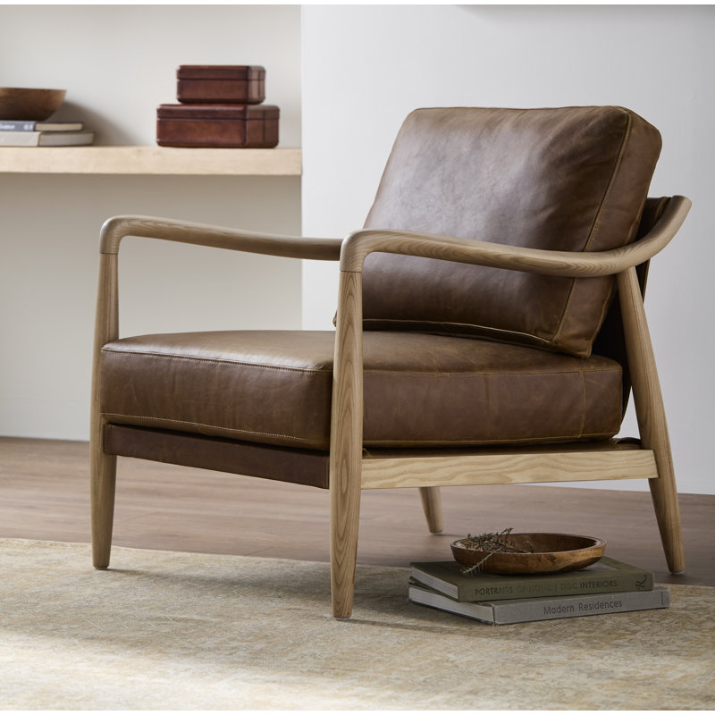 Becki Owens x Surya Gaviota Accent Chair, Brown Leather